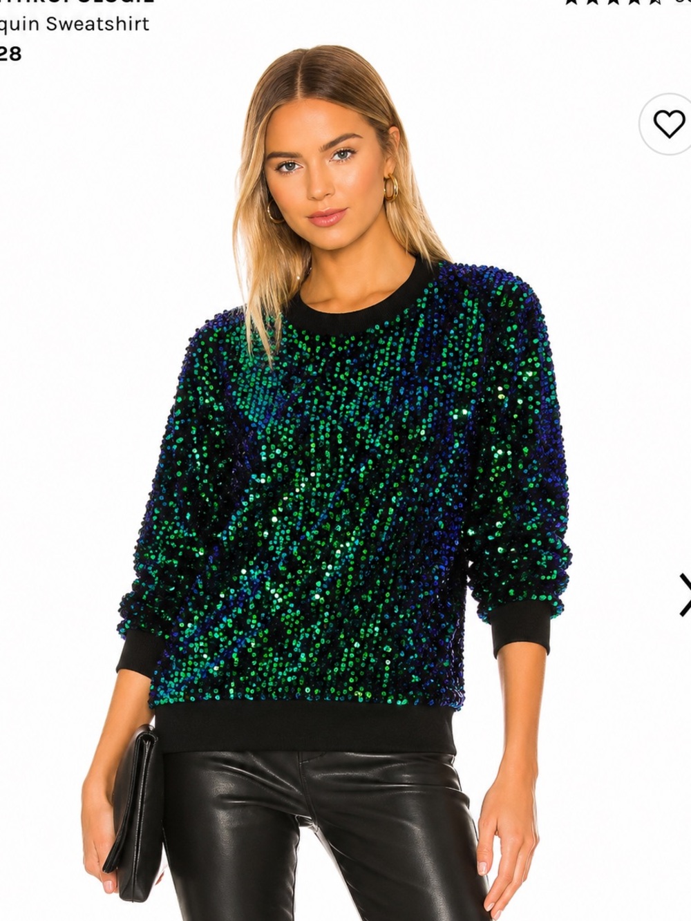 Anthropologie Sequin Sweatshirt Black Green Blue Oversized Sparkle Pullover S